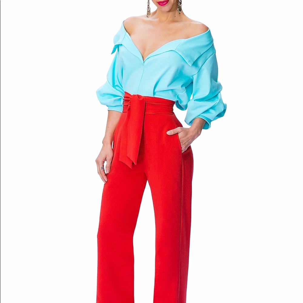 "Electra" Color Block Off Shoulder Jumpsuit